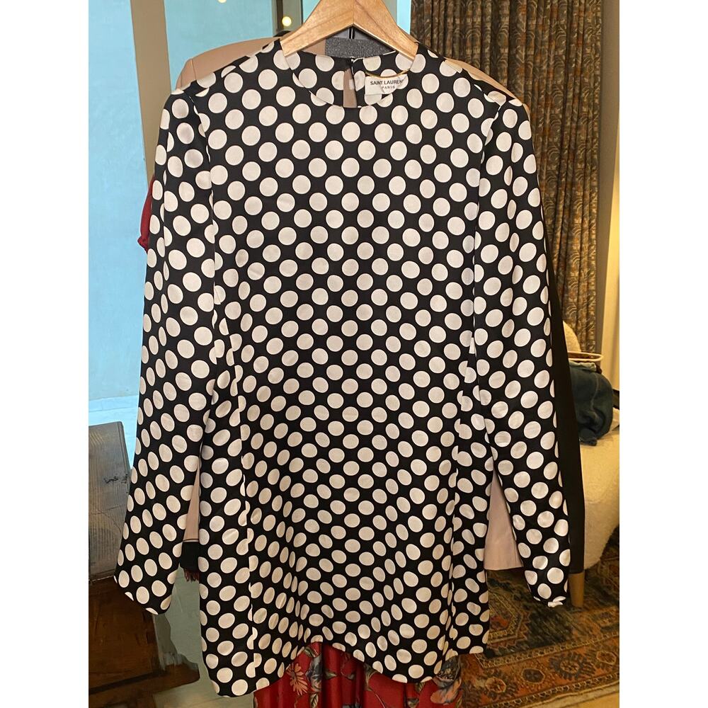Saint Laurent Silk Polka Dot Mini Dress EU 40 US 8 Like New YSL authentic - Picture 8 of 12